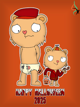 anthro bathrobe clothed clothing costume diaper duo holidays male robe trick-or-treating wearing_diaper young jameshtf halloween happy_tree_friends cub_(htf) pop_(htf) bear mammal 3:4 father_(lore) father_and_child_(lore) father_and_son_(lore) parent_(lore) parent_and_child_(lore) parent_and_son_(lore) son_(lore)