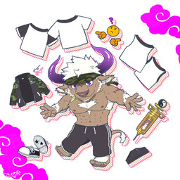 abs accessory anthro body_hair chest_hair chibi headband horn male muscular muscular_anthro muscular_male nipples pecs purple_eyes shirtless solo syringe 1461_1641 lifewonders tokyo_afterschool_summoners shennong_(tas) bovid bovine cattle mammal 1:1 hi_res