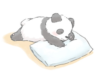 anthro black_body black_fur black_nose blush chibi eyes_closed fur kemono lying pillow sleeping solo white_body white_fur araru bear giant_panda mammal 2021 hi_res