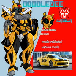 autobot big_breasts black_body blue_eyes breasts car crossgender female genitals giant_robot machine mask mtf_crossgender solo text vehicle vulva wannapossums hasbro takara_tomy transformers bumblebee_(transformers) cybertronian humanoid robot robot_humanoid 1:1 hi_res model_sheet spanish_text