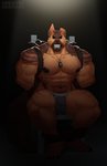 anthro bdsm biceps big_muscles black_nipples black_nose black_sclera bondage bound brown_body brown_fur clothed clothing dog_tags fur huge_muscles jewelry looking_at_viewer male muscular muscular_anthro muscular_male necklace nipples pecs rope sitting snarling solo striped_body striped_fur stripes submissive submissive_male topless underwear underwear_only haduko1 dal_(dal_your_pal) canid canine canis domestic_dog german_shepherd herding_dog mammal pastoral_dog 2019 hi_res