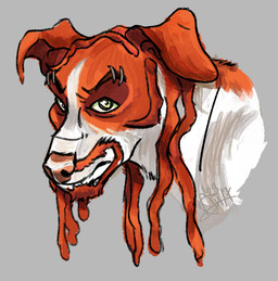 beard dreadlocks eyebrow_piercing facial_hair facial_piercing feral fur male orange_body orange_fur piercing solo white_body white_fur azazellon metalocalypse pickles_the_drummer canid canine canis domestic_dog hunting_dog jack_russell_terrier mammal terrier bust_portrait headshot_portrait portrait