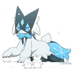 ambiguous_gender black_body black_fur blue_body blue_eyes blue_fur fur musical_note musical_symbol simple_background snow snowball snowing snowman symbol tail tail_motion tailwag white_background winter tontaro nintendo pokemon generation_9_pokemon meowscarada pokemon_(species) animated