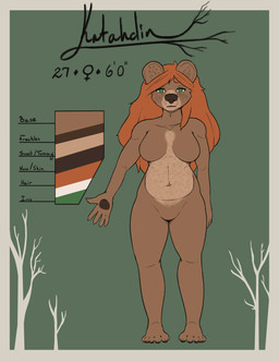 anthro belly big_nose breasts claws countershade_torso countershading dark_nose featureless_breasts featureless_crotch female freckled_belly freckled_chest freckled_face freckles green_eyes hair hair_down navel nude orange_hair palette pawpads round_ears slightly_chubby solo stated_age stated_gender stated_height thick_thighs toe_claws katahdin kat_(katahdin) bear mammal 2023 hi_res model_sheet