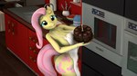 anthro appliance apron big_breasts big_butt blue_eyes breasts butt cake candle clothing cutie_mark cutlery dessert female food fur hair high-angle_view kitchen kitchen_appliance kitchen_knife kitchen_sink kitchen_stove kitchen_utensils knife looking_at_viewer mane mostly_nude pink_hair pink_mane pink_tail smile solo stove tail tools wings yellow_body yellow_ears yellow_fur yellow_inner_ear mommyosha friendship_is_magic hasbro my_little_pony mythology fluttershy_(mlp) equid equine horse mammal mythological_creature mythological_equine pegasus pony 16:9 2017 3d_(artwork) digital_media_(artwork) hi_res widescreen