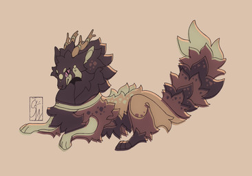 chibi female feral fur quadruped simple_background solo tail sleepingwoolf mythology dragon furred_dragon furred_scalie mythological_creature mythological_scalie scalie brown_theme digital_media_(artwork) full-length_portrait hi_res portrait
