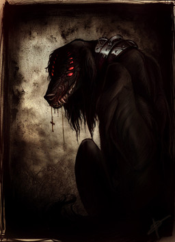 abstract_background blood bodily_fluids collar cross cross_necklace female feral jewelry multi_eye necklace realistic red_eyes simple_background solo maladies hellsing mythology baskerville_(hellsing) canid canid_demon canine canis demon domestic_dog hellhound mammal mythological_canine mythological_creature detailed hi_res