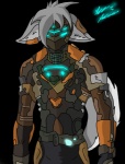 alternate_species anthro armor black_background clothing cosplay front_view furrification grey_hair hair male simple_background solo suit tail aramis-savra dead_space electronic_arts visceral_games agito_(aramis-savra) isaac_clarke canid canine canis mammal wolf 2011