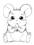 blush fur looking_at_viewer male seed simple_background sitting smile solo white_background winick-lim hamtaro_(series) hamtaro cricetid hamster mammal rodent 2022 3:4 digital_media_(artwork) monochrome sketch