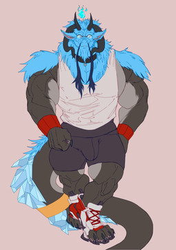 2_horns ankh anthro approaching armpit_hair athletic_wear barazoku basketball_shorts bell bodily_fluids body_hair bulge clothing collar curved_horn dominant dominant_male dragon_ears eyewear fire_wisp flower footwear fur glasses horn ice ice_claws lich_dragon long_tail lying male mane markings monotone_background muscular muscular_top pecs plant pose reading rose_bell shirt shoes simple_background slightly_chubby smile smirk sneakers solo sweat tail tank_top topwear walking_towards_viewer whiskers wristband demitiger1 mythology gorgollnia dracolich dragon eastern_dragon elemental_creature elemental_dragon furred_dragon furred_scalie human humanoid ice_dragon lich mammal mythological_creature mythological_scalie scalie undead absurd_res hi_res father_(lore) parent_(lore)