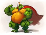 3_toes 5_fingers anthro belly big_belly big_biceps big_muscles big_pecs biped blush bottomless cape cape_only claws clothed clothing crown featureless_crotch feet fingers flexing gem green_body green_scales headgear huge_muscles king looking_at_viewer male mostly_nude musclegut muscular muscular_anthro muscular_male obese obese_anthro obese_male overweight overweight_anthro overweight_male pecs plantigrade quads red_eyes royalty scales shadow simple_background snout solo standing tail thick_thighs toe_claws toes topless white_background white_claws karrnade uniparasite donkey_kong_(series) nintendo king_k._rool crocodile crocodilian kremling reptile scalie 2020 digital_media_(artwork) full-length_portrait hi_res portrait signature