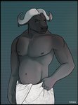 anthro clothed clothing horn male muscular muscular_anthro muscular_male navel nipples pecs solo topless towel towel_around_waist towel_only frites bovid bovine cape_buffalo mammal