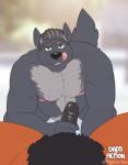 anthro belly belly_tuft big_nipples canid canine canis chest_tuft duo gavin_sinclaire genitals grey_hair grin gulonine hair hi_res humanoid_genitalia humanoid_penis licking licking_lips male male/male mammal mature_anthro mature_male mustelid musteline nipples penis penis_grab rine robert_hayes seductive slightly_chubby smile tongue tongue_out tuft wolf wolverine