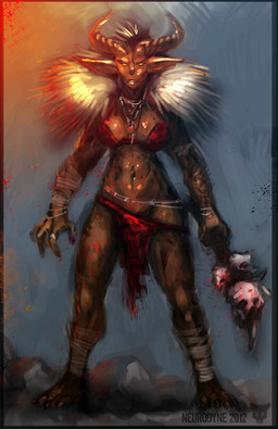 abs angry armor axe bandaged_legs barbarian biceps big_breasts bone bottomwear breasts clothed clothing club_(weapon) fantasy female hairy horn huge_breasts humanoid_pointy_ears jewelry loincloth looking_at_viewer melee_weapon mostly_nude muscular muscular_female necklace panties partially_clothed pointy_ears simple_background skull solo standing unconvincing_armor underwear underwear_only warrior weapon neurodyne demon horned_humanoid humanoid hybrid mammal 2012 sketch