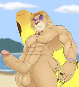 abs anthro balls beach big_penis bracelet collar erection eyewear genitals goggles huge_penis humanoid_genitalia jewelry male muscular muscular_anthro muscular_male penis pubes solo surfboard vein veiny_penis gypsy_king epic_games fortnite kingston_(fortnite) felid lion mammal pantherine hi_res