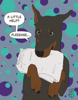 begging cute_pose dialogue diaper female female_feral feral folded_diaper paw_pose paws pleading_eyes pose simple_background solo speech_bubble twistedewe alethea_(twistedewe) canid mammal hi_res