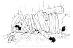 ambiguous_gender anthro clothed clothing crush footwear fully_clothed fur pain rock shoes socks solo star_symbol text cybercorn_entropic justin_stincoy mammal mephitid skunk striped_skunk 2021 black_and_white english_text monochrome male_(lore)