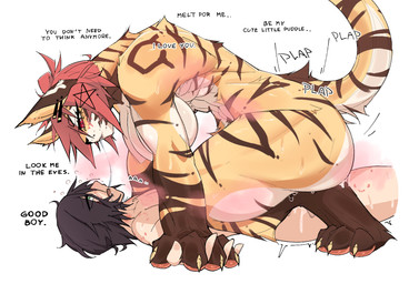 after_kiss ambiguous_penetration anthro anthro_dominating_human anthro_penetrated big_breasts bite_mark black_body black_fur bodily_fluids breasts claws death_by_snu_snu dominant dominant_female duo female female_anthro female_on_human finger_claws fur good_boy hair hand_holding human_on_anthro human_penetrating human_penetrating_anthro interspecies larger_anthro larger_female larger_penetrated male male/female male_human male_on_anthro multicolored_body multicolored_fur muscular muscular_female nude orange_body orange_fur pawpads penetration pheromones piercing pinned pinned_to_ground red_eyes red_hair saliva saliva_string sex size_difference smaller_human smaller_male striped_body striped_fur stripes sweat text toe_claws white_body white_fur taigazkr felid human mammal pantherine tiger english_text