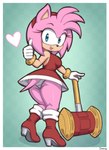 absurd_res amy_rose anthro blue_eyes boots border breasts butt clothed clothing eulipotyphlan female footwear frilly frilly_clothing frilly_panties frilly_underwear fur gesture hand_gesture heart_symbol hedgehog hi_res looking_at_viewer looking_back mammal panties pink_body pink_fur rear_view sega simmsyboy solo sonic_the_hedgehog_(series) thumbs_up tongue tongue_out underwear upskirt white_border white_clothing white_panties white_underwear
