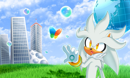 anthro bubble building chest_tuft clothing cloud frutiger_aero fur glistening glistening_eyes gloves glowing grass handwear male open_mouth outside planet plant reaching_out solo text tower tuft white_body white_fur yellow_eyes kittywuvspizza msn_messenger sega sonic_the_hedgehog_(series) silver_the_hedgehog arthropod butterfly eulipotyphlan hedgehog insect lepidopteran mammal english_text hi_res