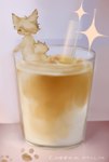 anthro bangs bathing beverage big_butt black_nose butt circle_eyebrows coffee dessert drinking_straw eyebrows eyelashes fluffy fluffy_ears fluffy_tail food footprint fur glass hair holding_on ice kemono looking_at_viewer micro milk nude one_eye_obstructed open_mouth open_smile pawprint pupils short_hair smile solo sparkles tail tan_body tan_ears tan_fur tan_hair tan_tail text yellow_eyes hasukii hazuki_mikami_(hasukii) canid canine mammal english_text hi_res