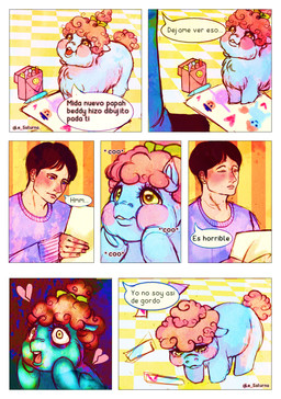abuse ambiguous_feral ambiguous_gender ambiguous_human black_hair blue_body blue_fur blush blush_stickers bodily_fluids broken_heart clothed clothed_human clothing crayon crying curly_hair dialogue drawing_(object) eyelashes feral fur hair heart_in_pupils orange_hair orange_tail paper purple_clothing purple_sweater purple_topwear quadruped sad shocked simple_background smile speech_bubble standing sweater tail tears text tied_hair topwear verbal_abuse yellow_eyes young young_ambiguous young_feral le_saturna fluffy_pony fluffy_pony_(species) human mammal 2021 comic digital_media_(artwork) hi_res spanish_description spanish_text