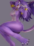 anthro breasts countershading ear_piercing ear_ring female fur jewelry looking_at_viewer nude piercing purple_body purple_fur ring_piercing smile solo hopping4 mana_(series) square_enix trials_of_mana belladonna_(trials_of_mana) felid feline mammal 2020 absurd_res hi_res