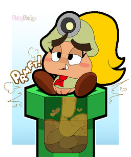 blonde_hair blush bottomless clogged clothed clothing excessive_feces eyebrows eyelashes fangs fart feces feces_in_ass feces_pile female feral genitals hair half-closed_eyes headgear heart_symbol hyper hyper_feces makeshift_toilet narrowed_eyes onomatopoeia pipe pooping relieved shirt simple_background sitting snaggle_tooth solo sound_effects teeth text toilet_use topwear vulva warp_pipe fairyfudge mario_bros nintendo paper_mario paper_mario:_the_thousand_year_door goombella goomba waddling_head artist_name digital_media_(artwork)