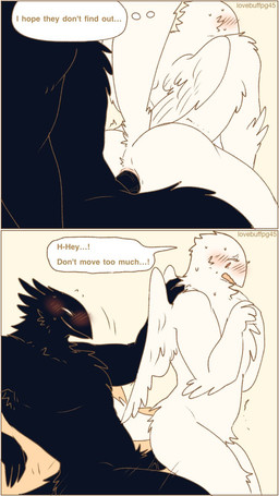 2_panel_comic anal anal_penetration anthro anthro_on_anthro anthro_penetrated anthro_penetrating anthro_penetrating_anthro arm_tuft athletic athletic_anthro athletic_male biped black_body black_feathers black_wings blush chair_position chest_tuft crotch_tuft dialogue duo emanata feathers from_behind_position furniture genitals head_tuft inner_monologue male male/male male_on_bottom male_on_top male_penetrated male_penetrating male_penetrating_male narrowed_eyes nude nude_anthro nude_male on_bottom on_sofa on_top penetration penile penile_penetration penis rear_view red_eyes sex shoulder_tuft side_view simple_background sitting sitting_on_sofa smile smirk sofa speech_bubble stealth_sex sweat_emanata text thinking thought_bubble three-quarter_view tuft two_row_layout white_body white_feathers white_wings wings yellow_background lovebuffpg45 abby_(pegu2726) azure_(pegu2726) avian bird corvid oscine passerine 2024 artist_name comic digital_drawing_(artwork) digital_media_(artwork) english_text hi_res