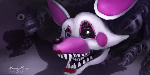 1_eye anthro duo endoskeleton female heterochromia lips machine open_mouth orange_sclera red_lips robotic_arm sharp_teeth simple_background teeth white_body yellow_eyes longhua five_nights_at_freddy's five_nights_at_freddy's_2 scottgames mangle_(broken) mangle_(fnaf) animatronic canid canine fox mammal robot 2025 2:1 absurd_res digital_drawing_(artwork) digital_media_(artwork) hi_res portrait shaded soft_shading