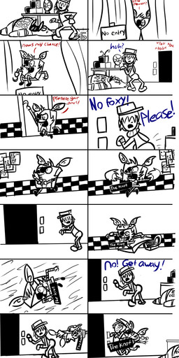 alternate_species anthro censor_bar humor machine male parody stump_grinder five_nights_at_freddy's nickelodeon scottgames spongebob_squarepants yaranaika foxy_(fnaf) patrick_star spongebob_squarepants_(character) animatronic avian bird canid canine chicken fox galliform human mammal phasianid robot censored comic crossover hi_res meme monochrome