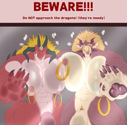 anthro big_muscles big_pecs big_penis duo genitals huge_pecs hyper male male/male muscular pecs pecs_on_glass pecs_touching penis demitiger1 mythology kulshedra_(demitiger1) magangz_(character) dragon mythological_creature mythological_scalie scalie absurd_res hi_res