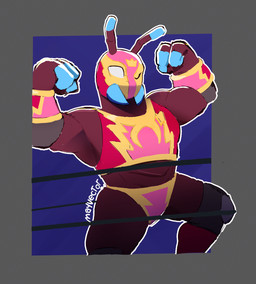 anthro clothed clothing female flexing luchador luchadora muscular muscular_female one_eye_closed solo standing wink wrestler mayvector rivals_of_aether la_reina_(rivals_of_aether) ant arthropod hymenopteran insect hi_res
