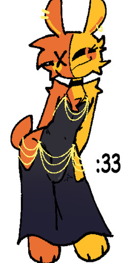 anthro arm_tuft barefoot black_choker black_clothing black_dress black_jewelry black_necklace black_sclera blush blush_stickers bulge chest_tuft choker closed_smile clothed clothing detailed_bulge dress ear_piercing ear_ring emoticon eyelashes feet femboy front_view fur genital_outline jewelry leaning leaning_forward looking_at_viewer male mouth_closed multicolored_body multicolored_fur necklace orange_body orange_eyes orange_fur penis_outline piercing plushie ring_piercing scut_tail short_tail shoulder_tuft simple_background smile solo standing tail thick_thighs toes tuft two_tone_body two_tone_fur white_background wide_hips x_eye yellow_body yellow_fur weirdenned hollow_hip_backless_chain_dress animate_inanimate lagomorph leporid living_plushie mammal rabbit 2025 aliasing binary_drawing digital_drawing_(artwork) digital_media_(artwork) flat_colors full-length_portrait hi_res portrait