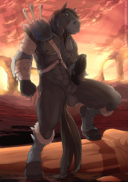 abs animal_genitalia anthro arm_wraps armor balls bandage biceps big_balls big_muscles big_penis biped black_body black_fur black_hair black_penis black_tail brown_body brown_fur clothed clothing cloud erection fur genitals gladiator green_eyes hair holding_penis hooves humanoid_genitalia humanoid_penis light looking_aside male muscular muscular_anthro muscular_male nipples nude number_on_body pecs penis pillar pose shadow sheath sky solo spats spaulder standing straps sunlight sunset tail tattoo text thick_penis topless warrior wraps wrist_wraps twinkle-sez broad_(darkmor) equid equine horse mammal 2013 artist_name digital_media_(artwork) hi_res story story_in_description unavailable_at_source url