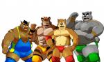 anthro big_muscles bulge clothed clothing group male muscular muscular_male navel nipples simple_background topless white_background wrestling_briefs wrestling_singlet shiba-kenta daigo_kumano kenta_shiba_(character) kotetsu_oshima takeshi_inoyama bear canid canine canis domestic_dog felid mammal pantherine shiba_inu spitz suid suina sus_(pig) tiger wild_boar