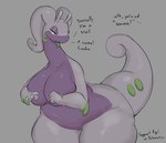 antennae_(anatomy) anthro anthrofied big_breasts breasts clothing curvy_figure female green_eyes legwear simple_background slightly_chubby slightly_chubby_anthro slightly_chubby_female slime solo tail thick_thighs thigh_highs voluptuous white_body wide_hips gikowinko mythology nintendo pokemon dragon generation_6_pokemon goodra mythological_creature mythological_scalie pokemon_(species) scalie hi_res