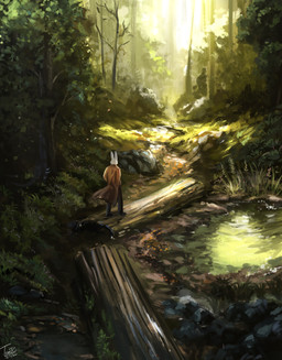 anthro biped clothed clothing detailed_background forest fur log male outside plant solo standing tree white_body white_fur wood tomtc lagomorph leporid mammal rabbit 2021 absurd_res hi_res