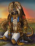 abs anthro day detailed_background feet fingers fur grass kneeling looking_at_viewer male outside plant sky toes caribou_(artist) haplorhine mammal monkey primate 2022 digital_media_(artwork)