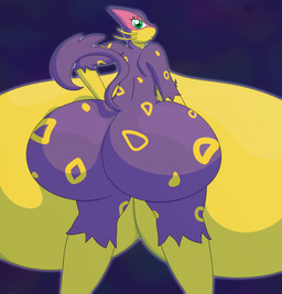 anthro back_boob big_breasts big_butt breasts butt female huge_breasts huge_butt hyper hyper_breasts looking_at_viewer looking_back purple_body solo standing tail gunpowdergreentea nintendo pokemon pokemon_legends_z-a felid feline generation_5_pokemon liepard mammal pokemon_(species) hi_res