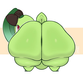 ambiguous_gender big_butt bow_ribbon butt butt_focus feral green_body huge_butt huge_hips huge_thighs looking_at_viewer looking_back nude rear_view red_eyes solo thick_thighs wide_hips justkindofhere nintendo pokemon chikorita generation_2_pokemon pokemon_(species) 2025 digital_media_(artwork) female_(lore)