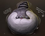 air_inflation anthro belly belly_expansion belly_inflation big_belly black_nose brown_background cheek_bulge cheek_expansion clothing dialogue expansion grey_body grey_ears grey_inner_ear grey_tail hat headgear headwear huge_belly huge_cheeks hyper hyper_belly hyper_inflation immobile inflation inflation_fetish magic_inflation male motion_lines potion puffed_cheeks purple_clothing purple_eyes purple_hat purple_headwear red_scarf scarf simple_background solo swelling tail text ian-exe indigo_park rambley_raccoon salem_the_skunk mammal procyonid raccoon 2024 colored detailed digital_media_(artwork) digital_painting_(artwork) english_text hi_res shaded signature