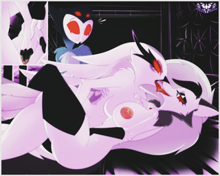age_difference anthro anthro_on_anthro beak bed black_body black_fur blue_body blue_fur blush bodily_fluids border breasts detailed_background drooling ear_piercing female female/female female_on_bottom female_on_top fingering fingering_partner french_kissing from_front_position fur furniture genital_fluids grey_body grey_fur group hair interspecies kissing looking_at_another looking_pleasured lying male mature_female mature_male missionary_position multicolored_body multicolored_fur nipples older_female older_male on_back on_bottom on_top piercing pink_body pink_fur red_eyes red_sclera saliva saliva_on_tongue sex smile teeth tongue tongue_out two_tone_body two_tone_fur vaginal vaginal_fingering vaginal_fluids white_body white_border white_fur white_hair younger_female knightmoonlight98 hellaverse helluva_boss mythology loona_(helluva_boss) stella_(helluva_boss) stolas_(helluva_boss) avian avian_demon bird canid canid_demon canine demon hellhound mammal mythological_canine mythological_creature owl hi_res