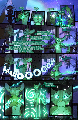 anthro dialogue electricity fantasy female kite_tower lightning magic male nonsexualized_young onomatopoeia sound_effects text fek the_sparks_of_daybreak cissa_talot fekkri_talot catfolk absurd_res comic english_text hi_res