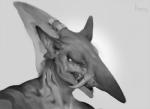 anthro fin fin_piercing furgonomics furry-specific_piercing gills gradient_background grey_background jewelry male markings open_mouth painting piercing simple_background solo striped_markings stripes teeth honovy fish goblin_shark hybrid mackerel_shark marine mitsukurinid shark bust_portrait digital_media_(artwork) greyscale monochrome portrait signature