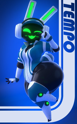 anthro armwear big_butt black_body blue_background blue_clothing blue_leotard blush blush_lines bottom_heavy breasts butt clothing elbow_gloves electronics empty_eyes female front_view gesture gloves green_eyes hand_gesture handwear hat headgear headphones headwear huge_butt leotard looking_at_viewer one_eye_closed open_mouth open_smile shortstack simple_background smile solo text thick_thighs v_sign visor_cap white_clothing white_gloves white_handwear wide_hips wink winking_at_viewer vllrukkin zoidrawzaton_(modeler) project_turboblast tempo_(project_turboblast) lagomorph leporid mammal rabbit robot_anthro 3d_(artwork) 5:8 absurd_res digital_media_(artwork) hi_res