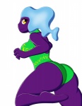 2016 alternate_species blue_hair breasts butt clothed clothing diena_netteson fan_character female gastly generation_1_pokemon ghost hair humanoid humanoidized long_hair looking_at_viewer lunis1992 mature_female mature_humanoid nintendo one-piece_swimsuit orange_eyes pokemon pokemon_(species) pokemorph purple_body purple_skin raised_leg side_boob side_view simple_background smile solo spirit swimwear white_background