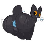 :3 anthro anus anus_only bent_over big_anus big_butt big_eyes black_body black_eyes black_tail blue_anus blue_blush blush blush_lines bodily_fluids bottom_heavy butt butt_focus featureless_crotch glistening glistening_anus glistening_body glistening_butt glistening_skin grey_markings grey_perineum heart_symbol huge_butt light looking_pleasured male markings multicolored_body musk musk_clouds nude null open_mouth perineum presenting presenting_anus presenting_hindquarters rear_view simple_background small_tail smile solo standing sweat sweatdrop sweaty_body sweaty_butt tail thick_tail thick_thighs two_tone_body white_background wide_hips yellow_sclera jimmiezangoo joy_(geomecs) domestic_cat felid feline felis mammal colored digital_drawing_(artwork) digital_media_(artwork) hi_res lighting shaded