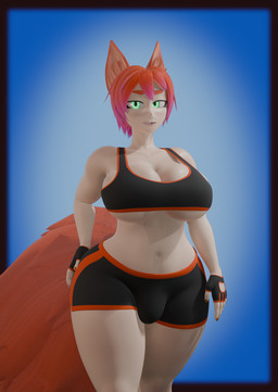 big_breasts breasts bulge exercise intersex solo workout workout_clothing workout_outfit z-z asuki canid canine fox humanoid mammal hi_res