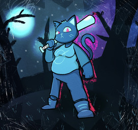 :< anthro belly boots bottomwear breasts clothed clothing dead_tree drop_shadow female footwear full_moon holding_baseball_bat looking_at_viewer moon night notched_ear overweight overweight_anthro overweight_female pants plant pose shirt shoes slightly_chubby slightly_chubby_anthro slightly_chubby_female solo standing tail topwear tree newartistcool night_in_the_woods mae_borowski domestic_cat felid feline felis mammal 2024 full-length_portrait portrait restricted_palette